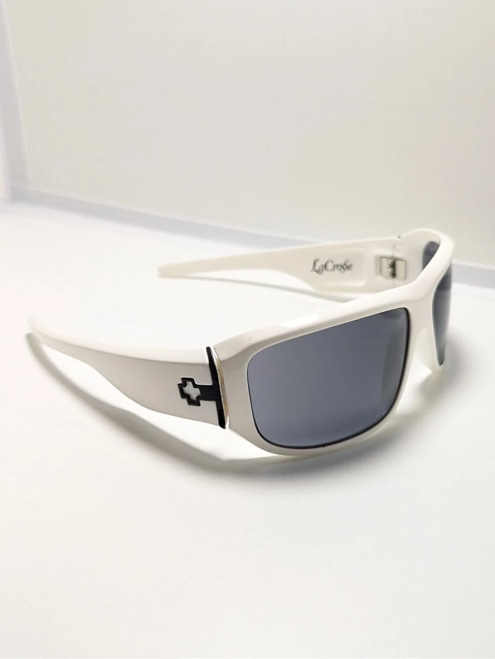 Spy+ Optic LaCrosse Mens White Wraparound Sunglasses Black Lens UV Protection